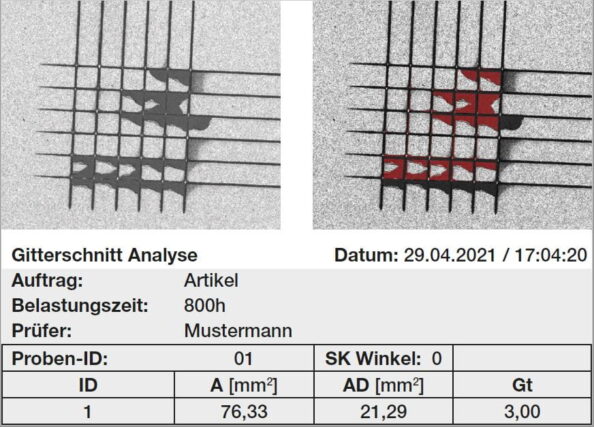 Detailaufnahme einer Gitterschnittprüfung