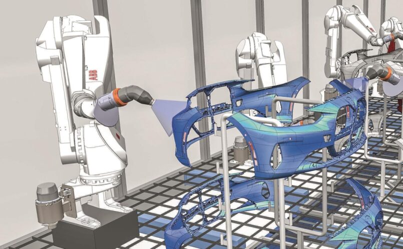 3D-Computergrafik: Roboter lackieren Frontschürzen