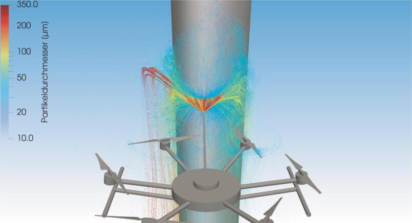 Computersimulation einer Lackierung mit einer Drohne