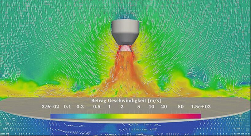 Simulation der turbulenten Drallströmung eines Hochrotationszerstäubers. Grafiken: Fraunhofer IPA