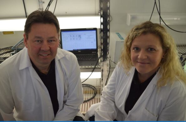 Professor Andersson and Associate Professor Leterme at the Flinders Institute for Nanoscale Science and Technology. Image: Flinders University