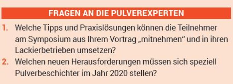 Referenten des Pulversymposiums beantworten zwei aktuelle Fragen. Grafik: Redaktion